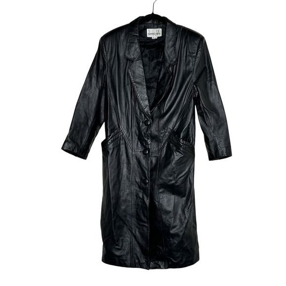 Pelle Pelle Jackets & Blazers - Vintage Donna Pelle PM Black Leather Long Trench Coat Grunge Emu Mobwife Matrix